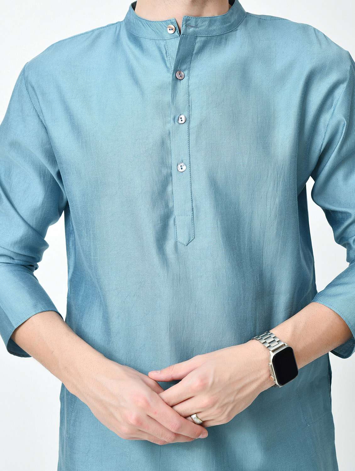 men solid mandarin neck long kurta - 21841533 - Standard Image - 5