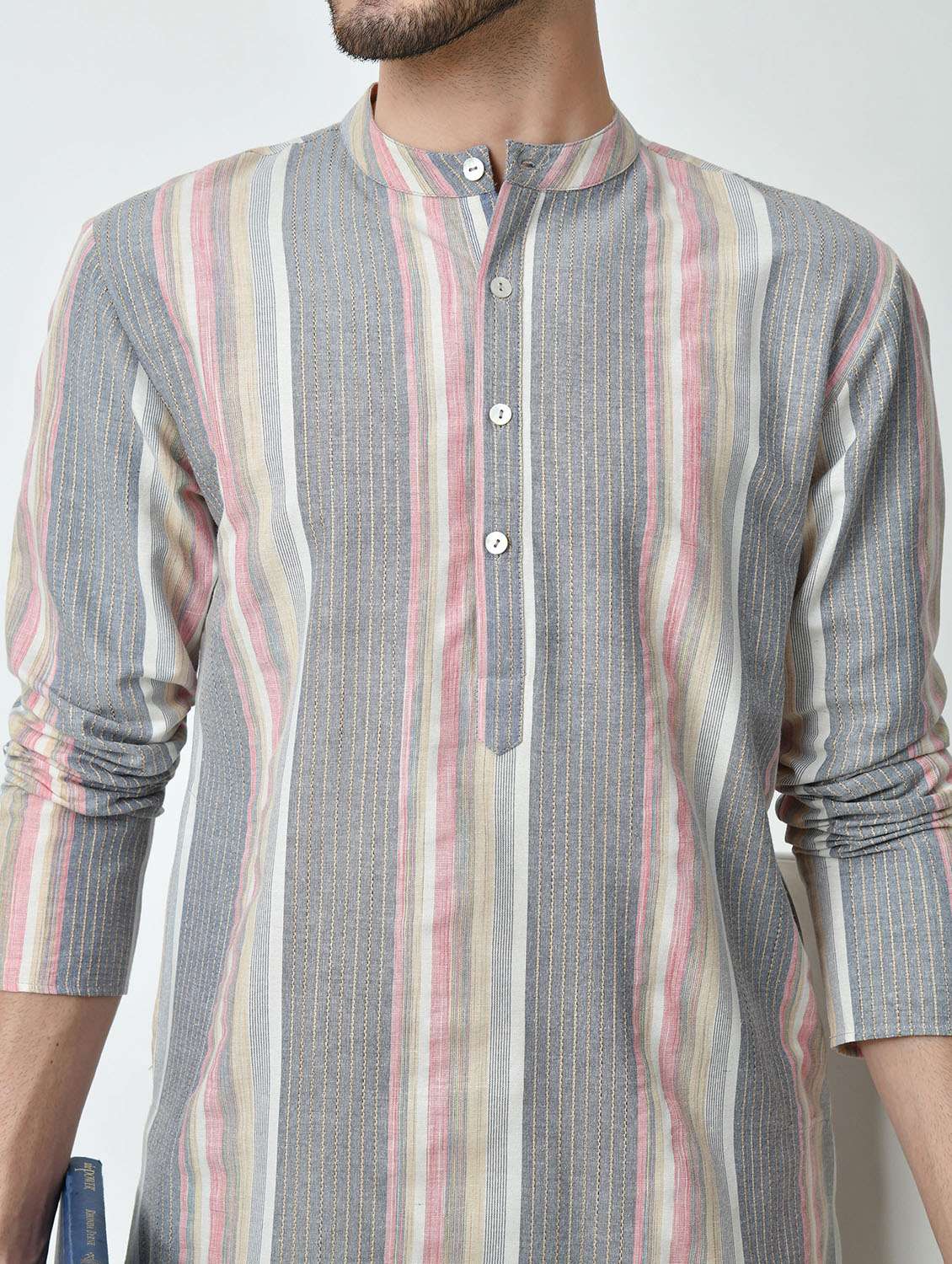 men striped mandarin neck long kurta - 21841534 -  Standard Image - 5