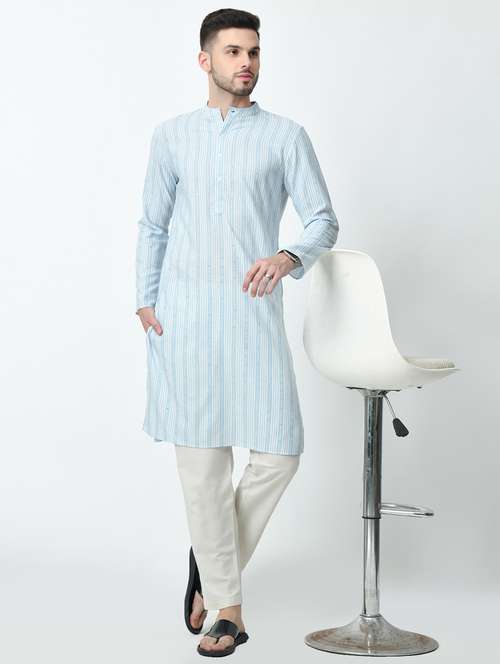 men striped mandarin neck long kurta - 21841538 - Standard Image - 0