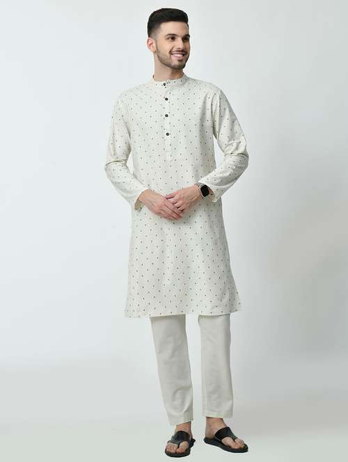 men printed mandarin neck long kurta - 21841539 -  Standard Image - 0
