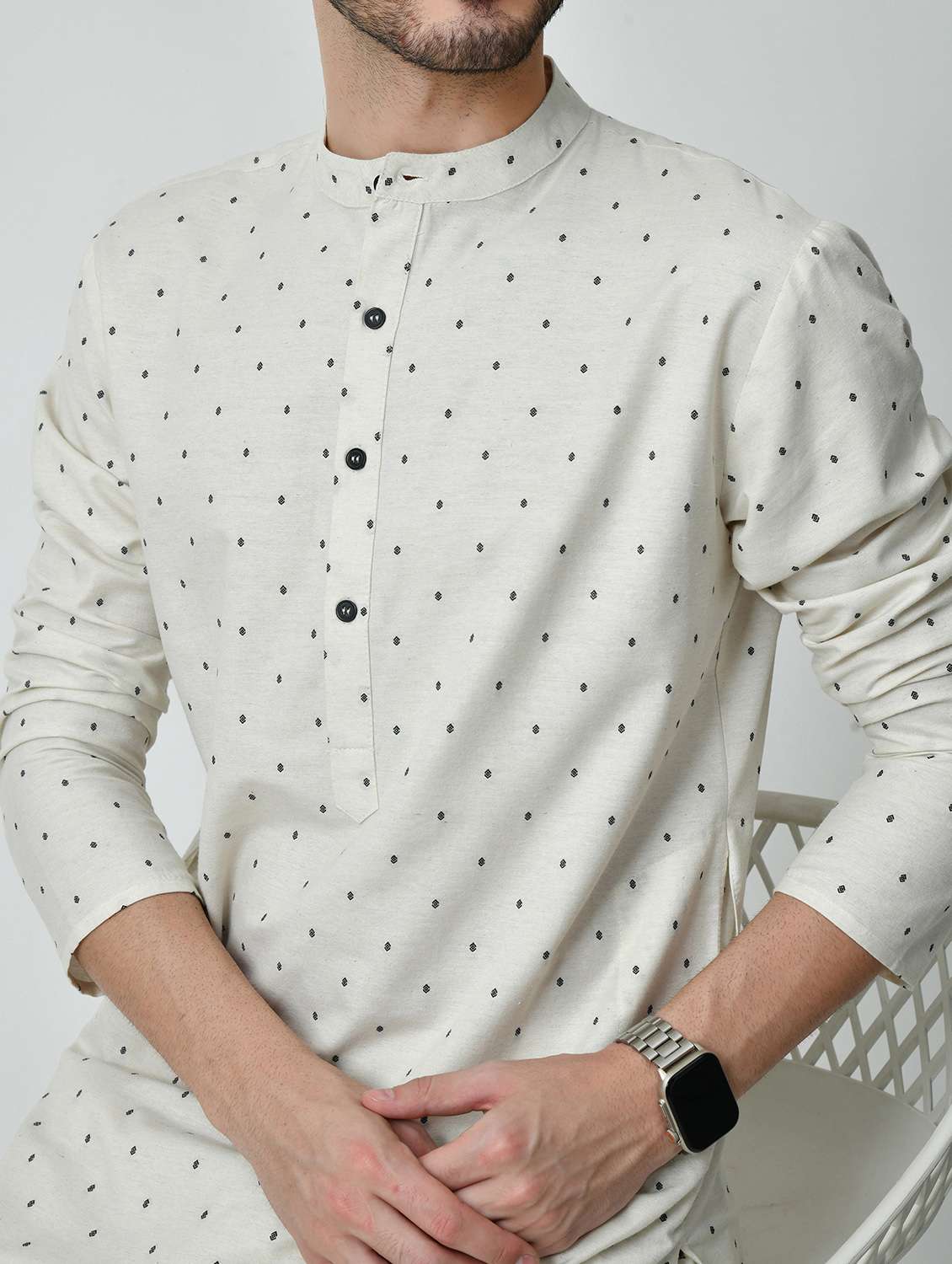 men printed mandarin neck long kurta - 21841539 - Standard Image - 5