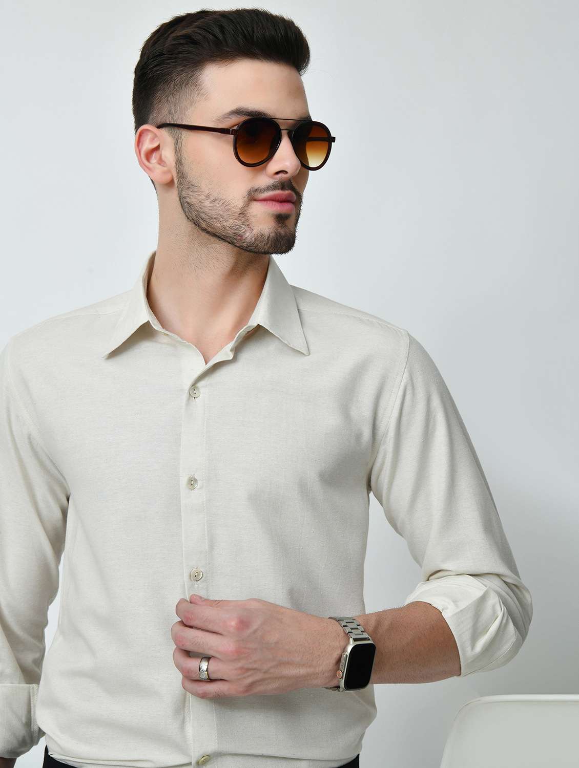 men solid long sleeve regular fit casual shirt - 21841542 - Standard Image - 3