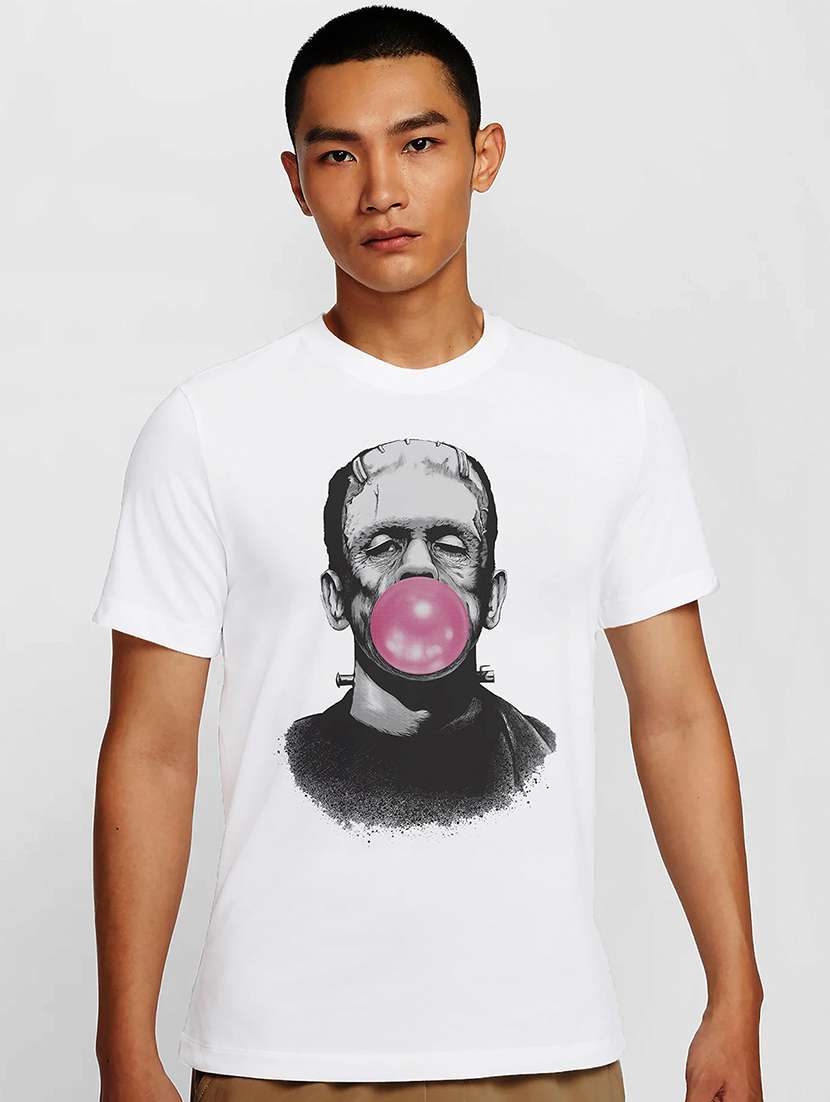 men white round neck regular fit t-shirt