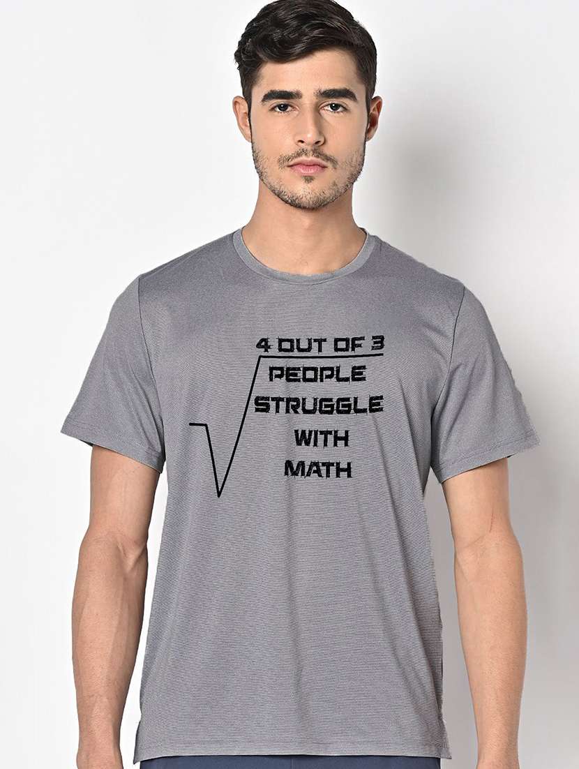 men grey round neck regular fit t-shirt
