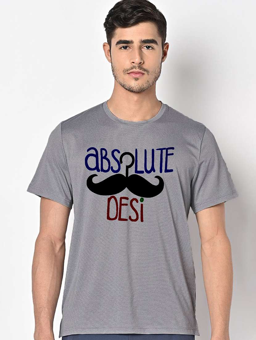 men grey round neck regular fit t-shirt