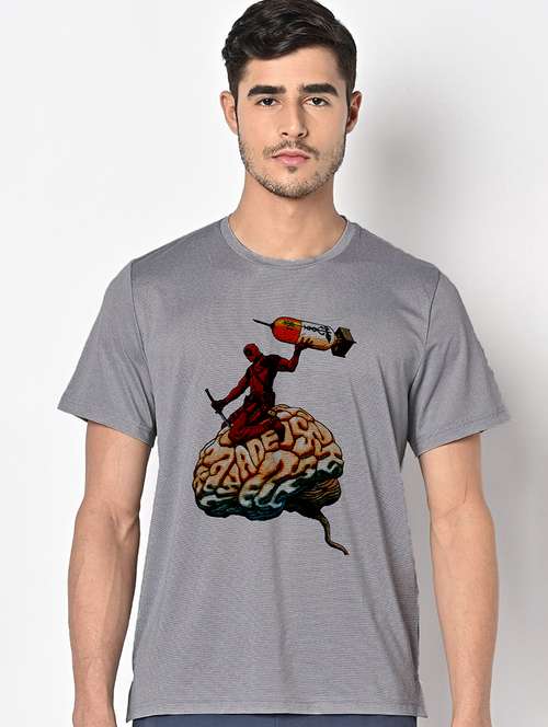 men grey round neck regular fit t-shirt - 21842223 -  Standard Image - 0