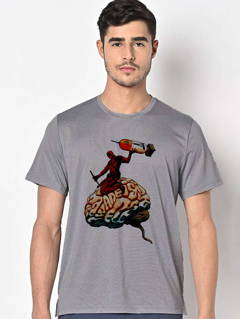 men grey round neck regular fit t-shirt