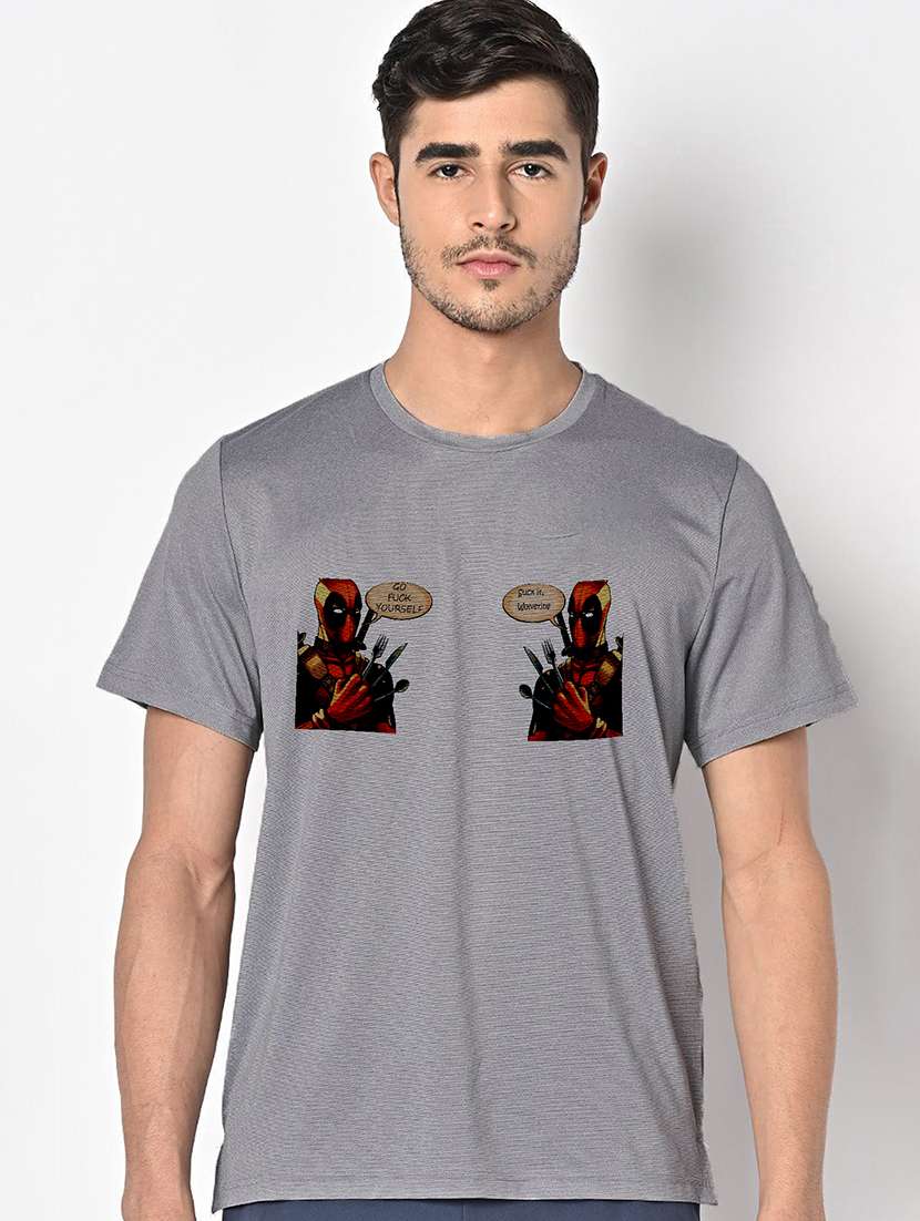 men grey round neck regular fit t-shirt