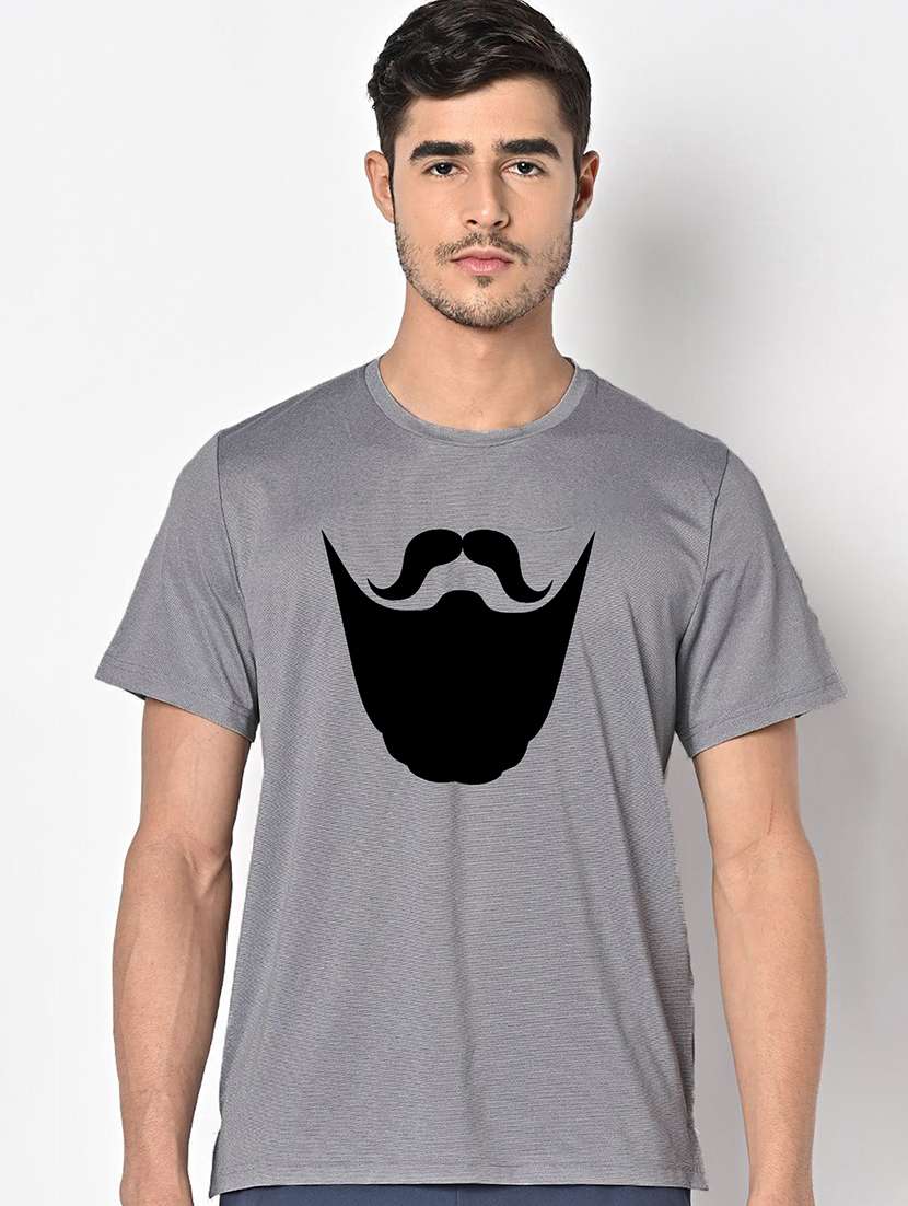 men grey round neck regular fit t-shirt