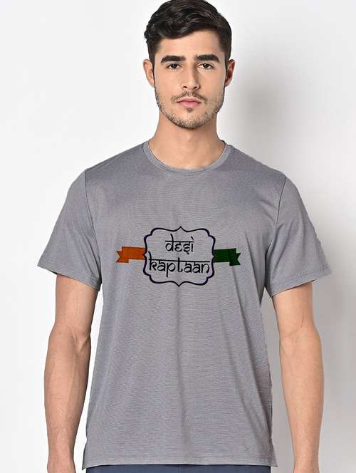 men grey round neck regular fit t-shirt - 21842231 -  Standard Image - 0