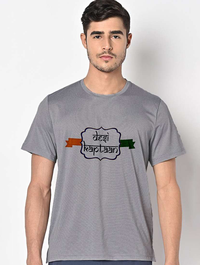 men grey round neck regular fit t-shirt