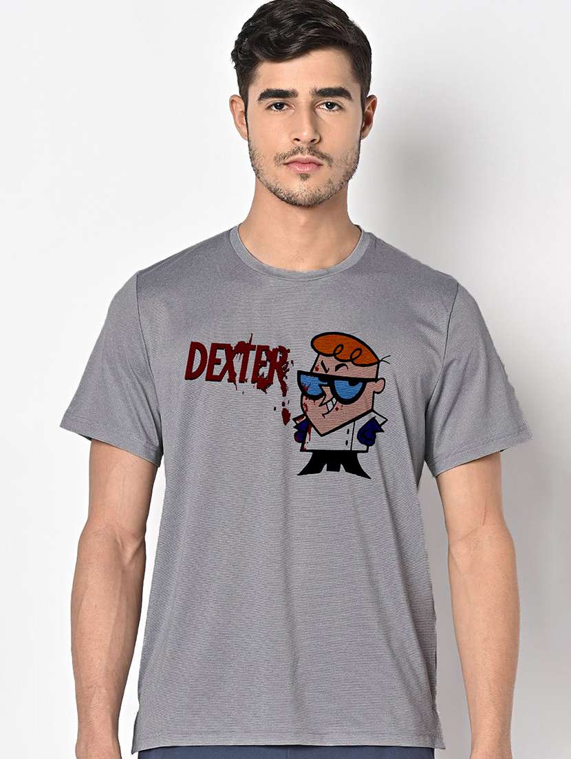 men grey round neck regular fit t-shirt