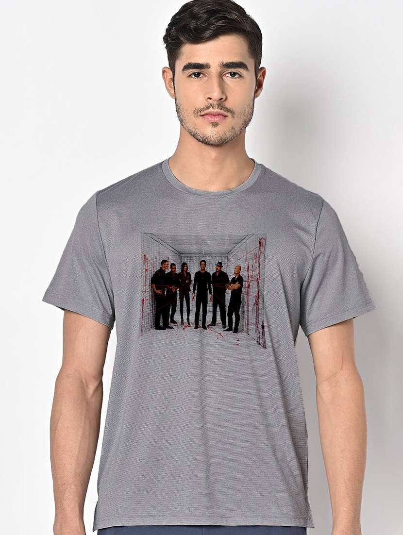 men grey round neck regular fit t-shirt