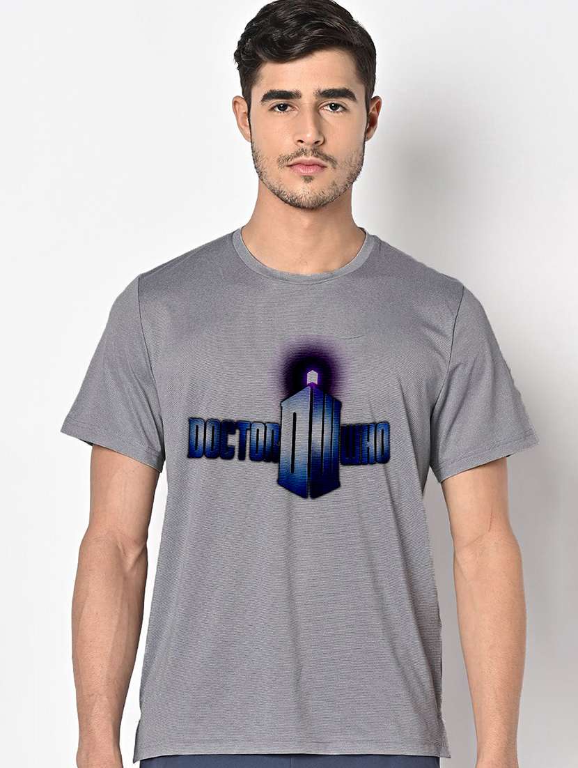 men grey round neck regular fit t-shirt