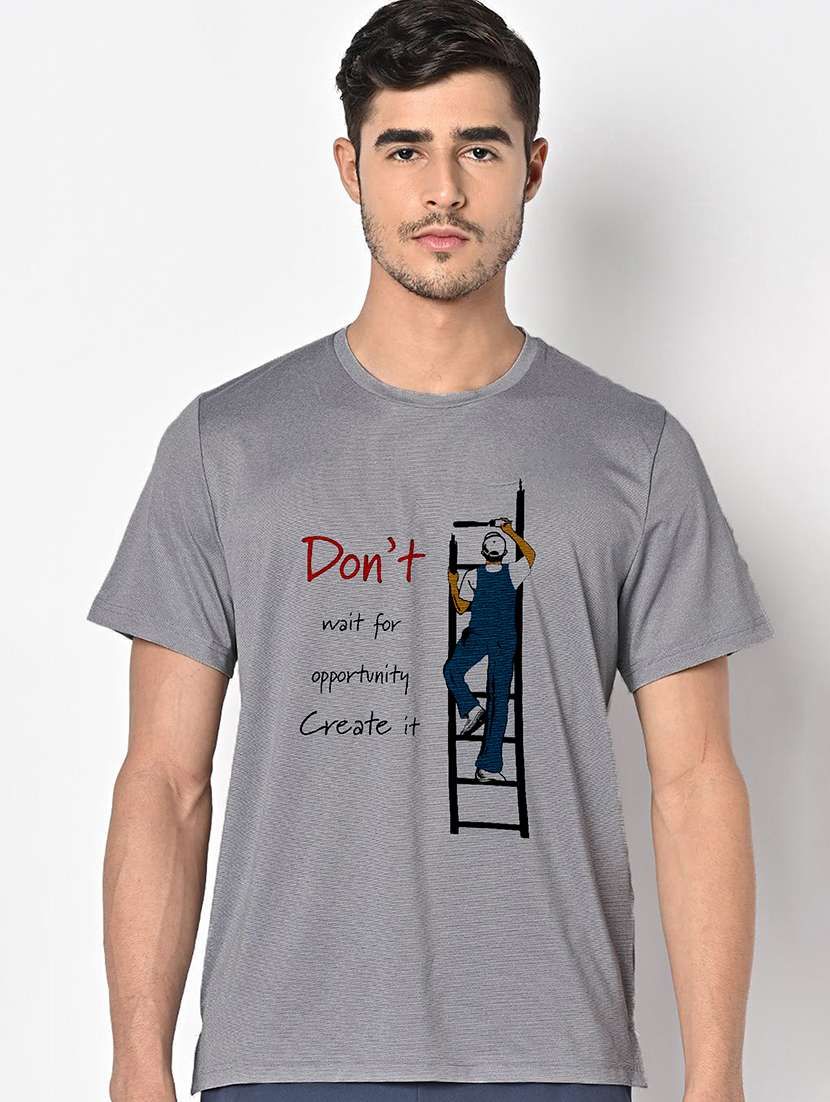 men grey round neck regular fit t-shirt