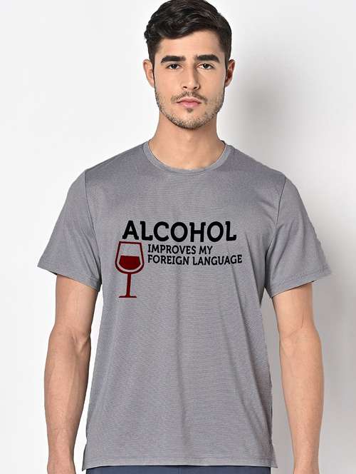 men grey round neck regular fit t-shirt - 21842251 -  Standard Image - 0