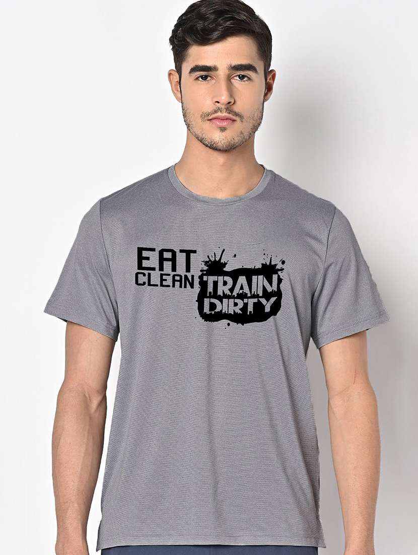 men grey round neck regular fit t-shirt