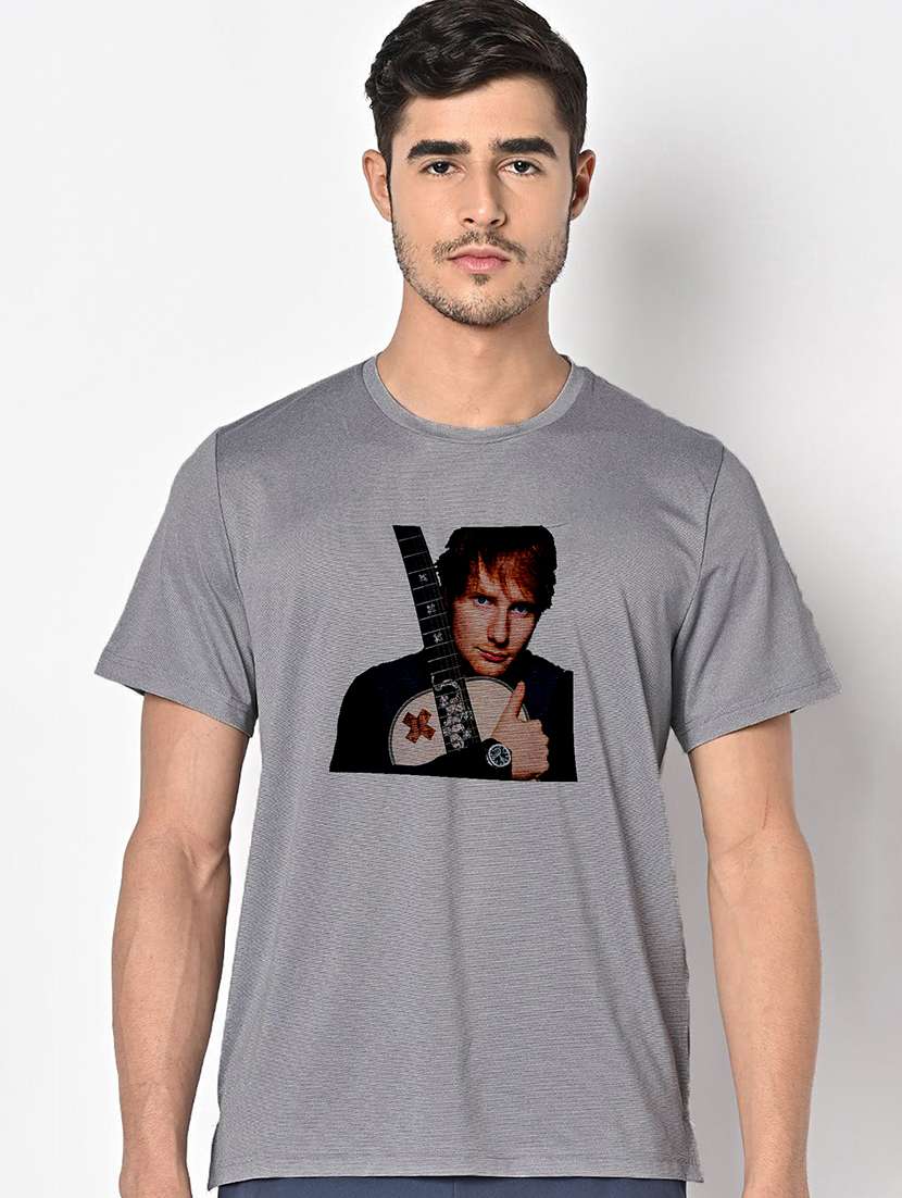 men grey round neck regular fit t-shirt