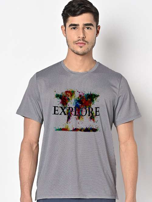 men grey round neck regular fit t-shirt - 21842265 -  Standard Image - 0