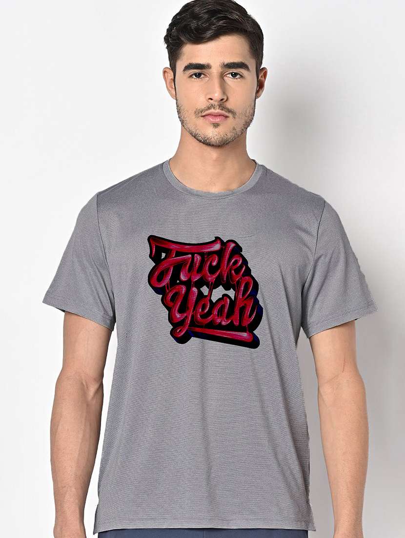 men grey round neck regular fit t-shirt