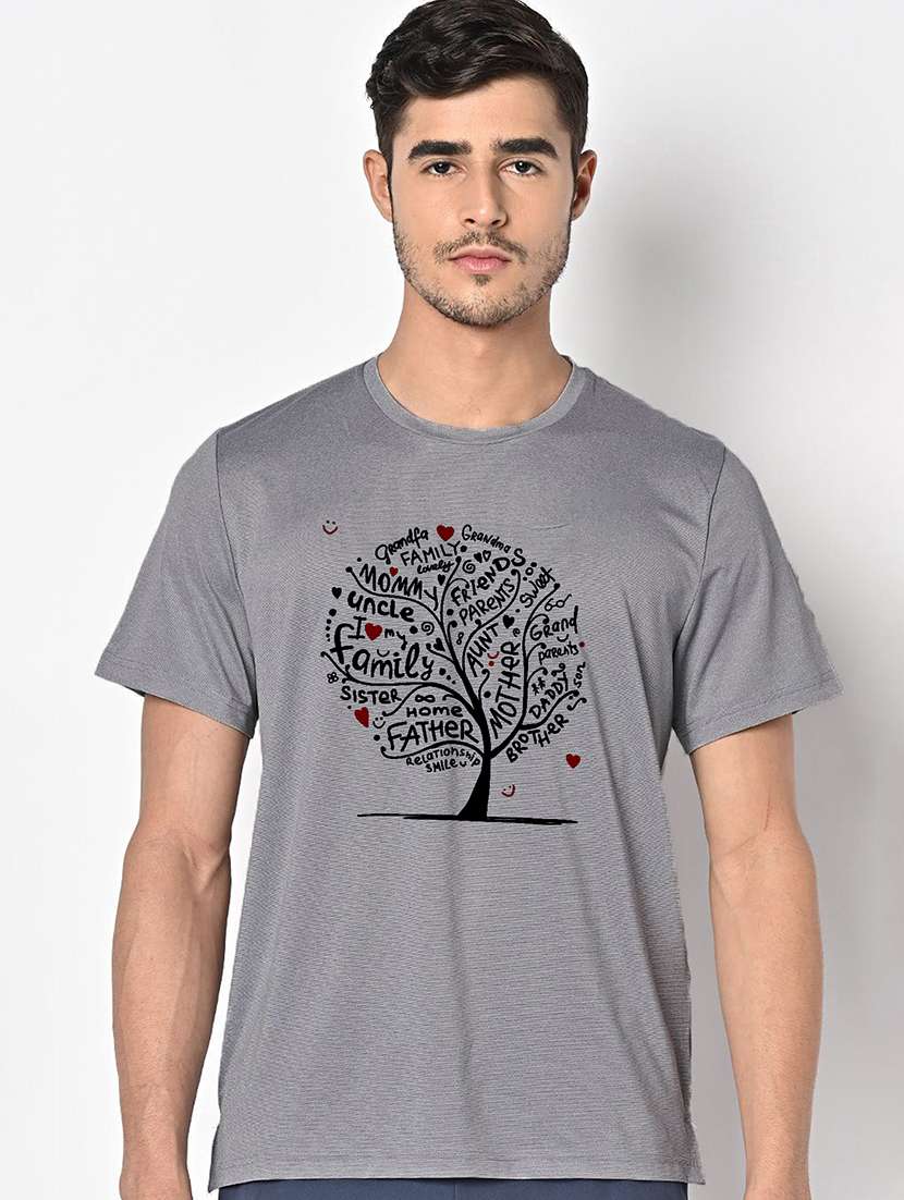 men grey round neck regular fit t-shirt