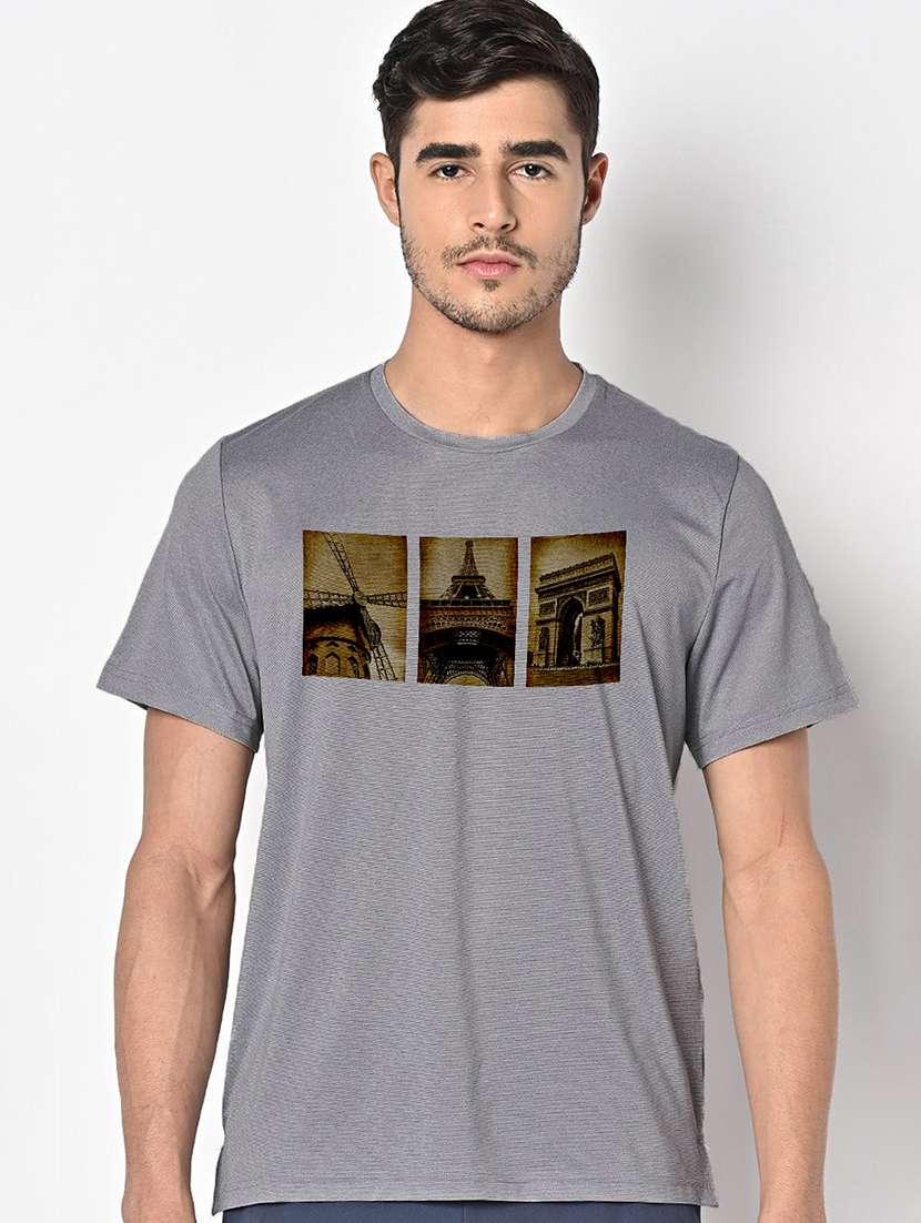 men grey round neck regular fit t-shirt