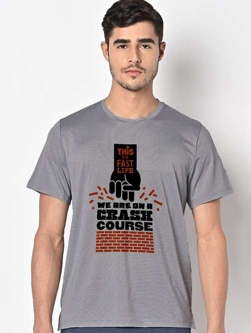 men grey round neck regular fit t-shirt - 21842272 -  Standard Image - 0