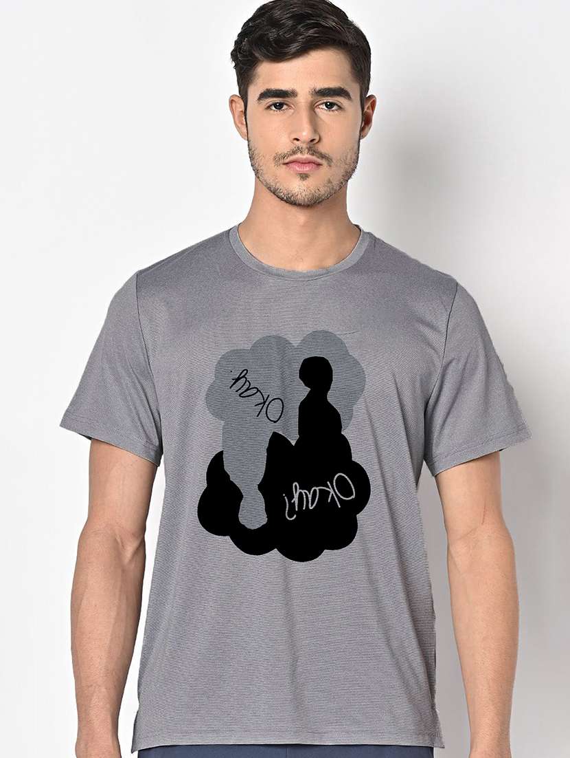 men grey round neck regular fit t-shirt