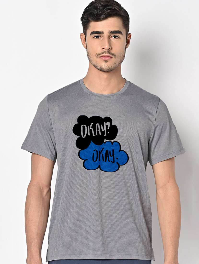 men grey round neck regular fit t-shirt