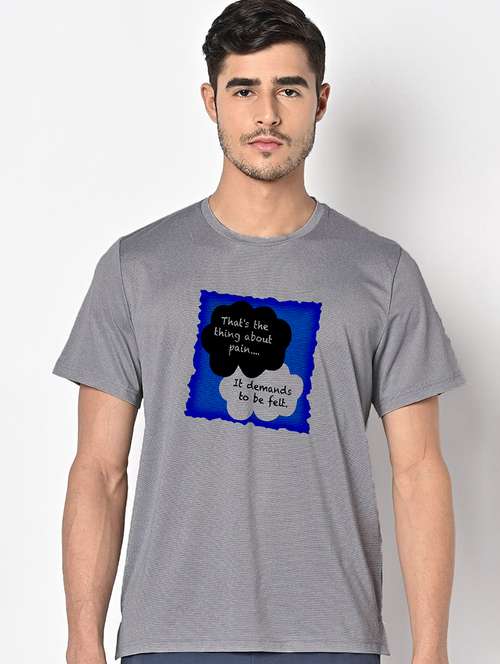 men grey round neck regular fit t-shirt - 21842279 -  Standard Image - 0