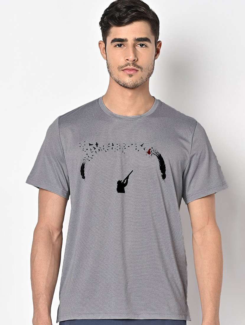 men grey round neck regular fit t-shirt - 21842282 -  Zoom Image - 0