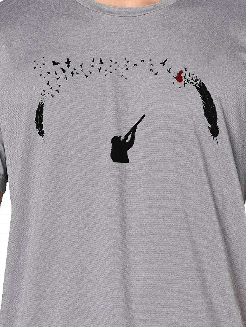 men grey round neck regular fit t-shirt - 21842282 -  Standard Image - 3