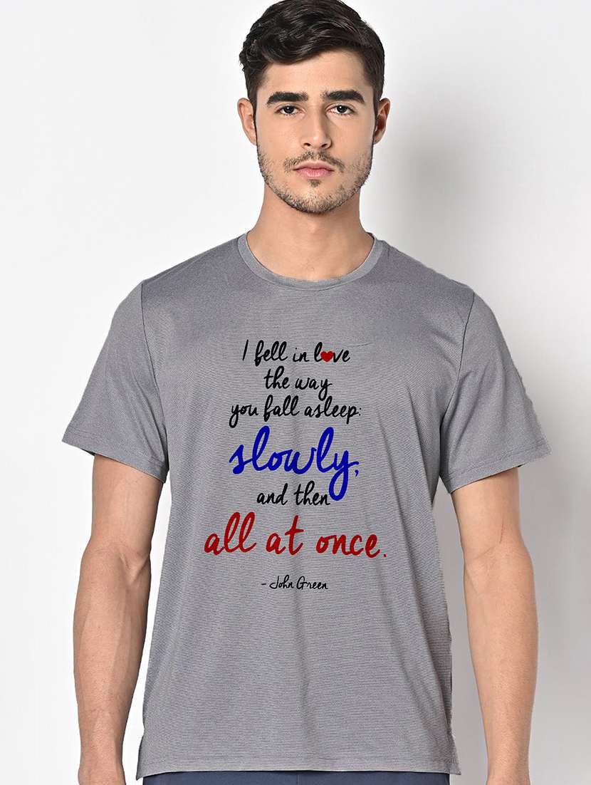 men grey round neck regular fit t-shirt - 21842285 -  Zoom Image - 0