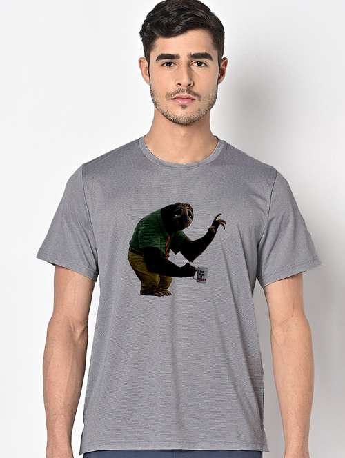 men grey round neck regular fit t-shirt - 21842288 -  Standard Image - 0