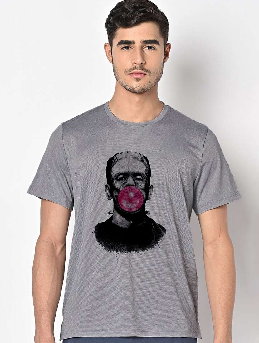 men grey round neck regular fit t-shirt