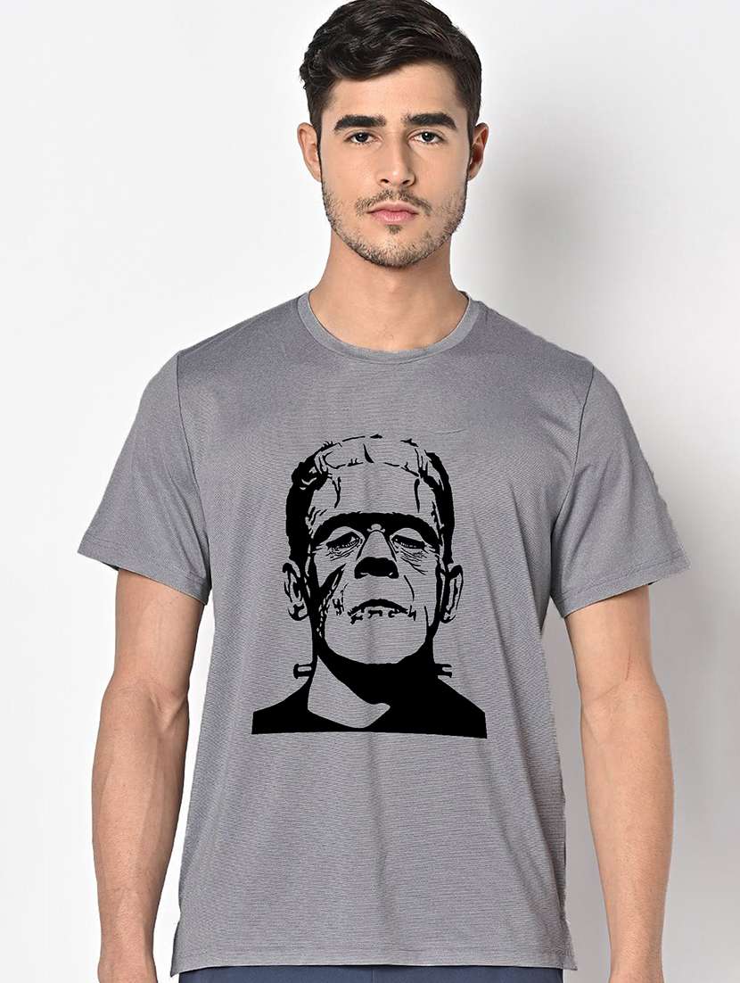 men grey round neck regular fit t-shirt