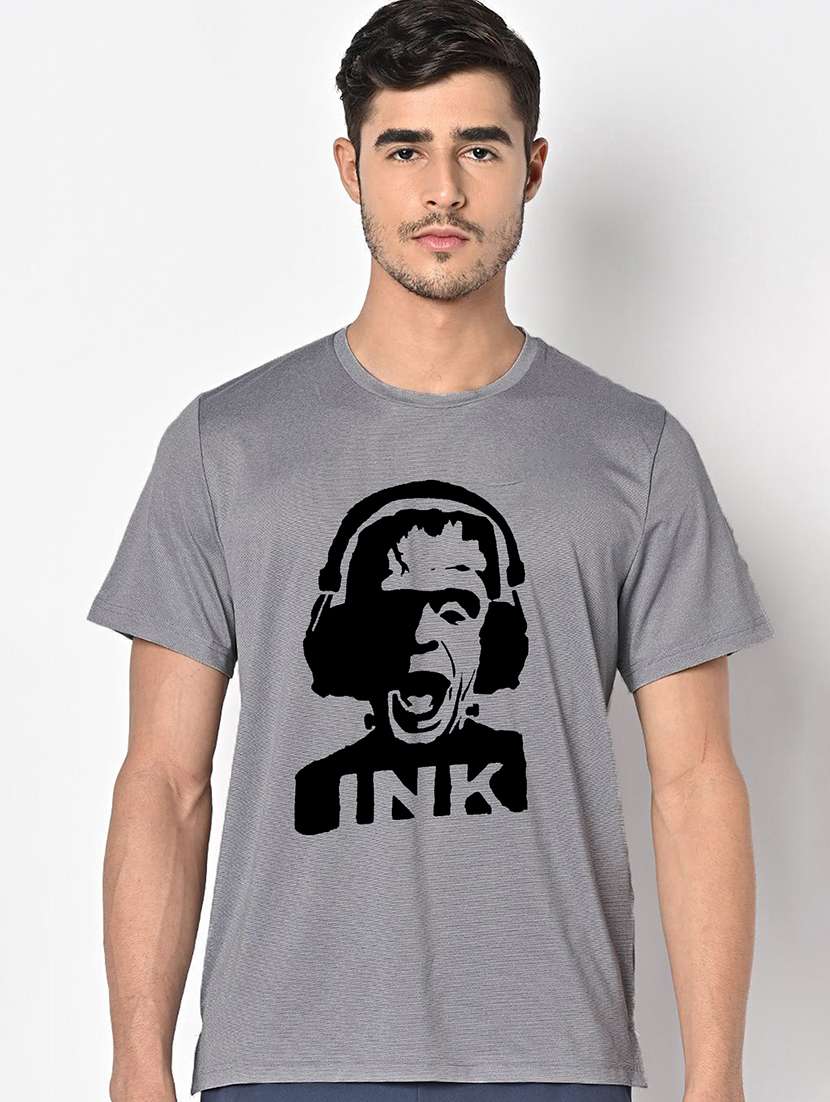 men grey round neck regular fit t-shirt