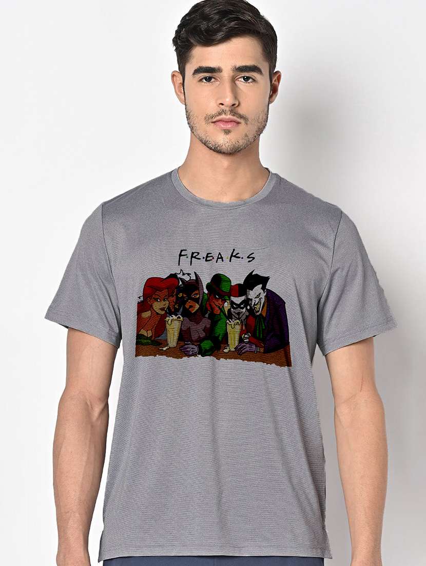 men grey round neck regular fit t-shirt
