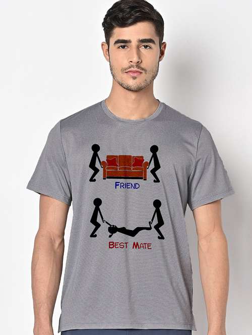 men grey round neck regular fit t-shirt - 21842309 -  Standard Image - 0