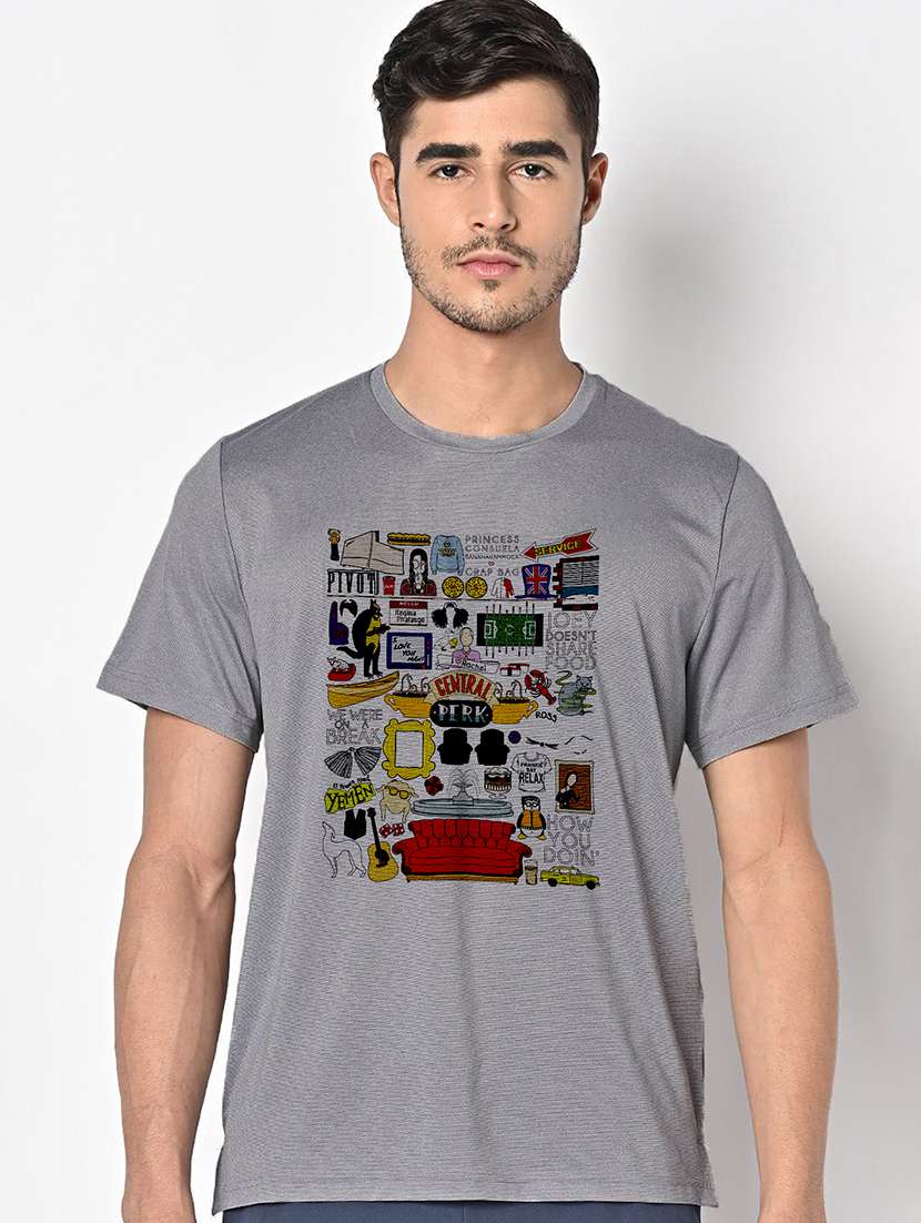 men grey round neck regular fit t-shirt