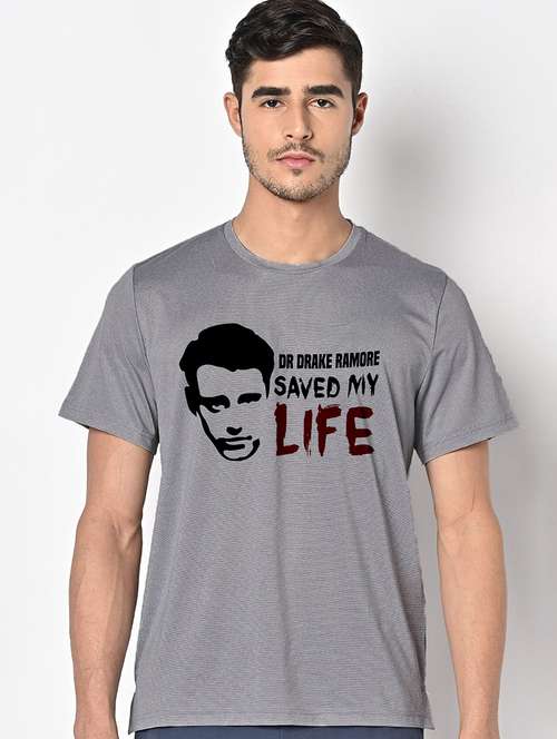 men grey round neck regular fit t-shirt - 21842319 - Standard Image - 0