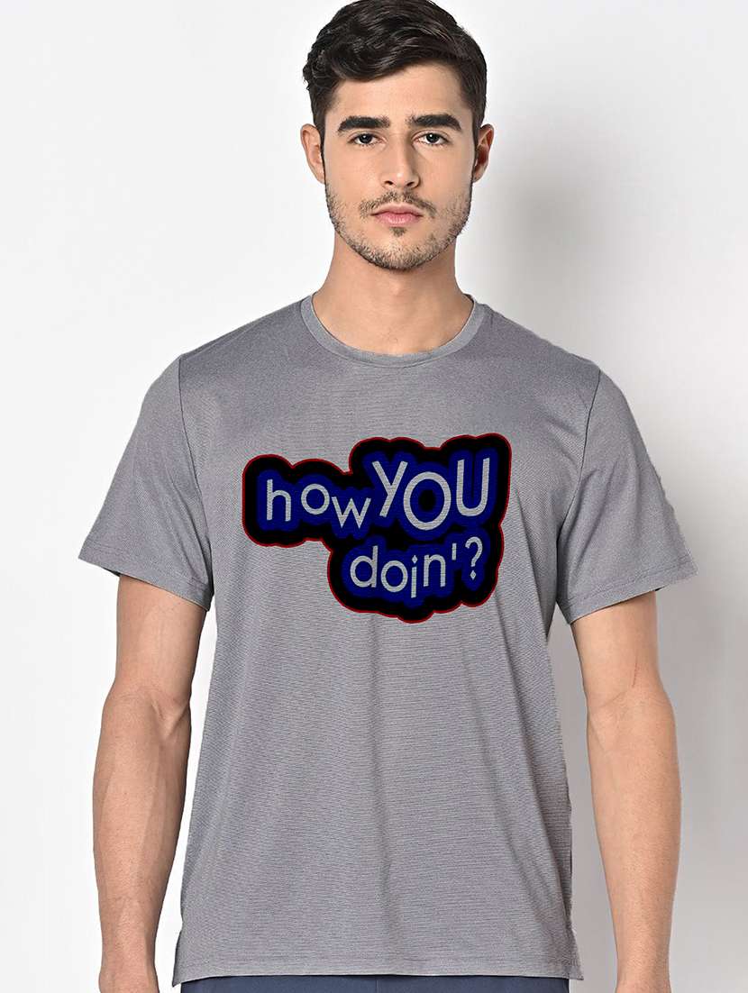 men grey round neck regular fit t-shirt