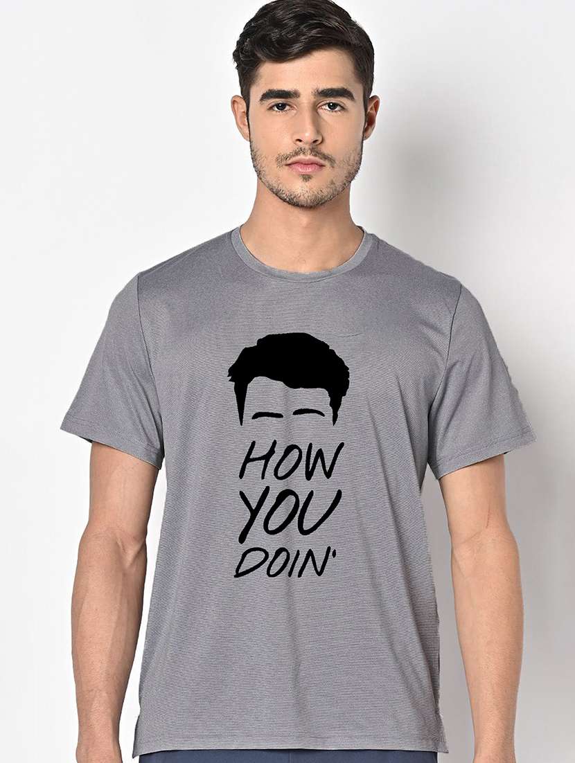 men grey round neck regular fit t-shirt