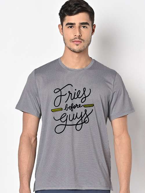 men grey round neck regular fit t-shirt - 21842340 -  Standard Image - 0