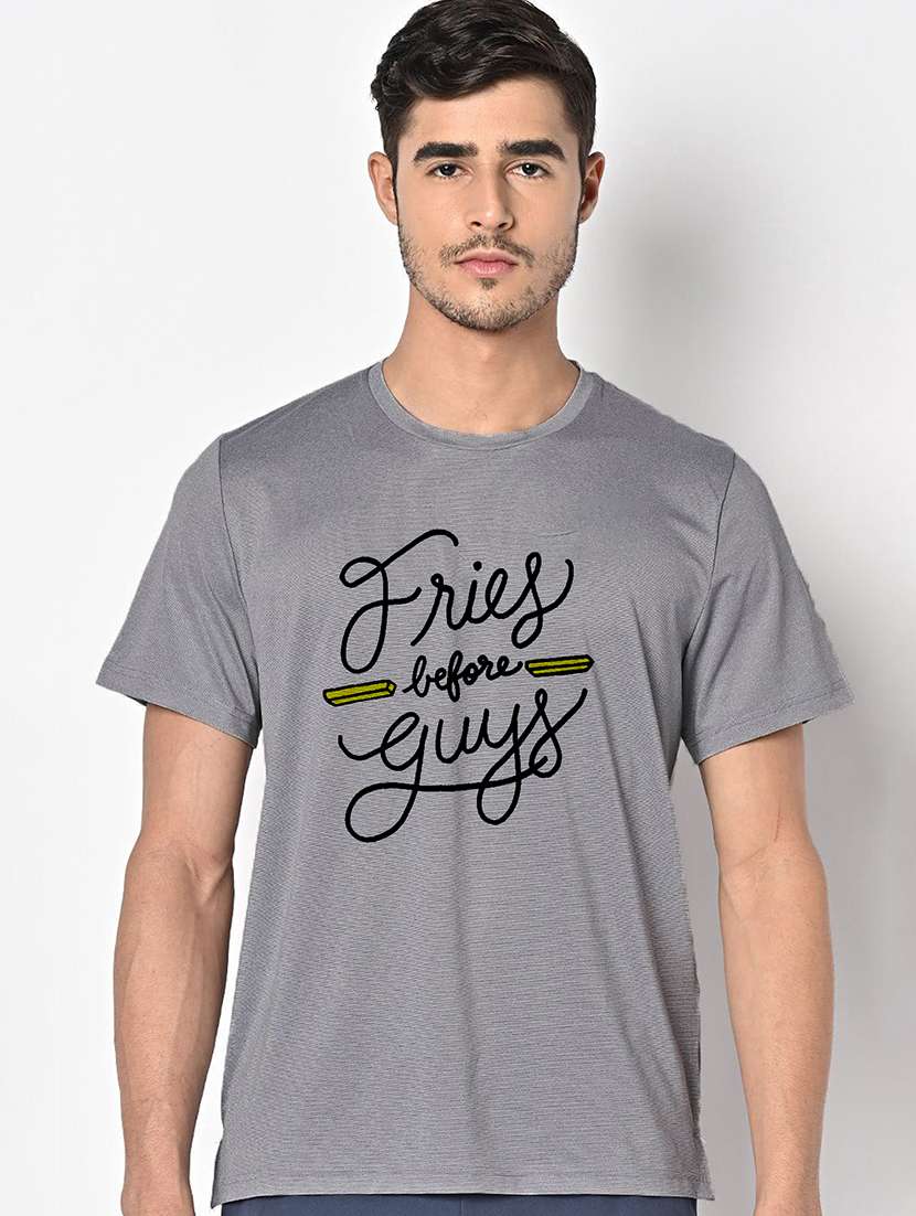 men grey round neck regular fit t-shirt
