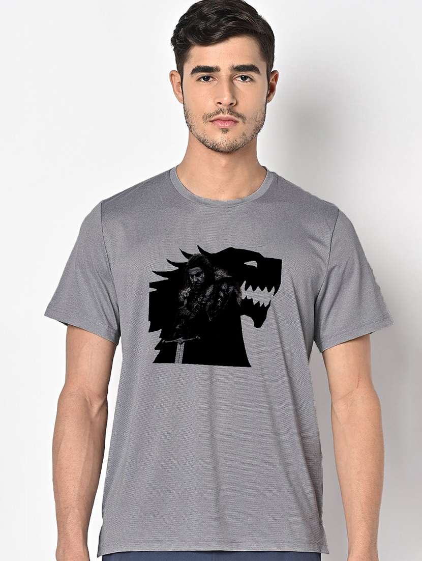 men grey round neck regular fit t-shirt