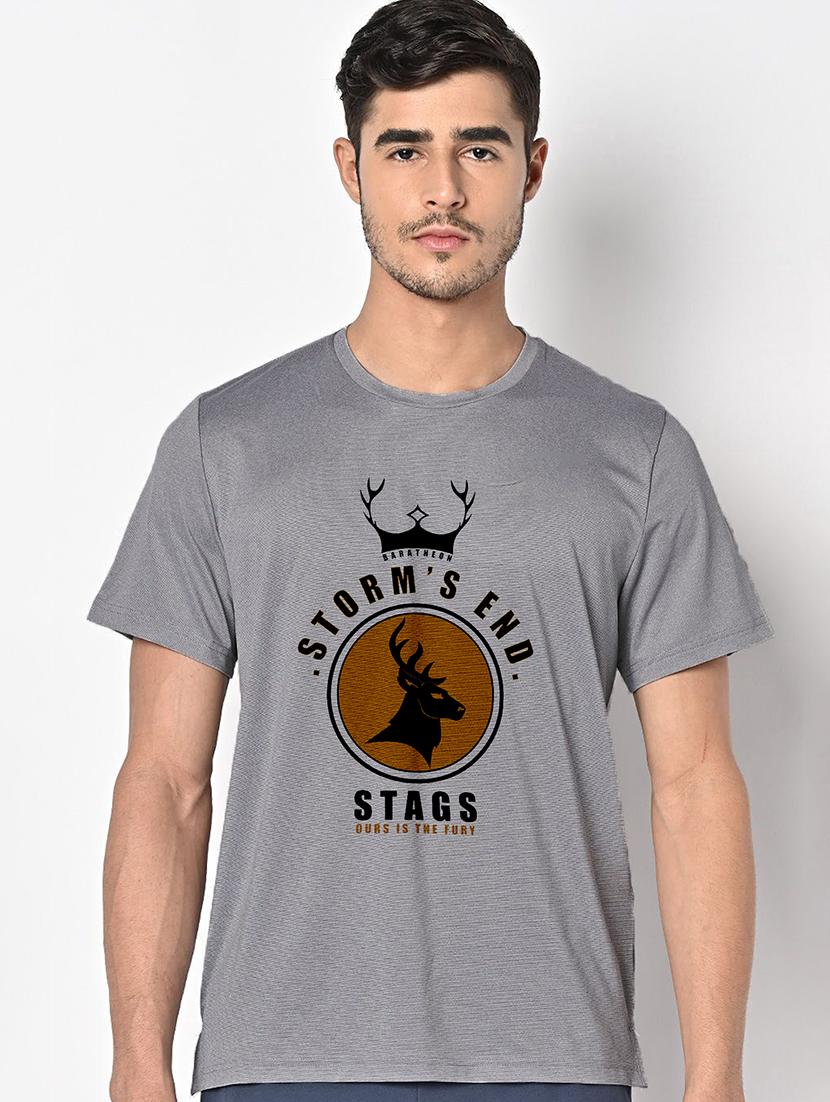 men grey round neck regular fit t-shirt