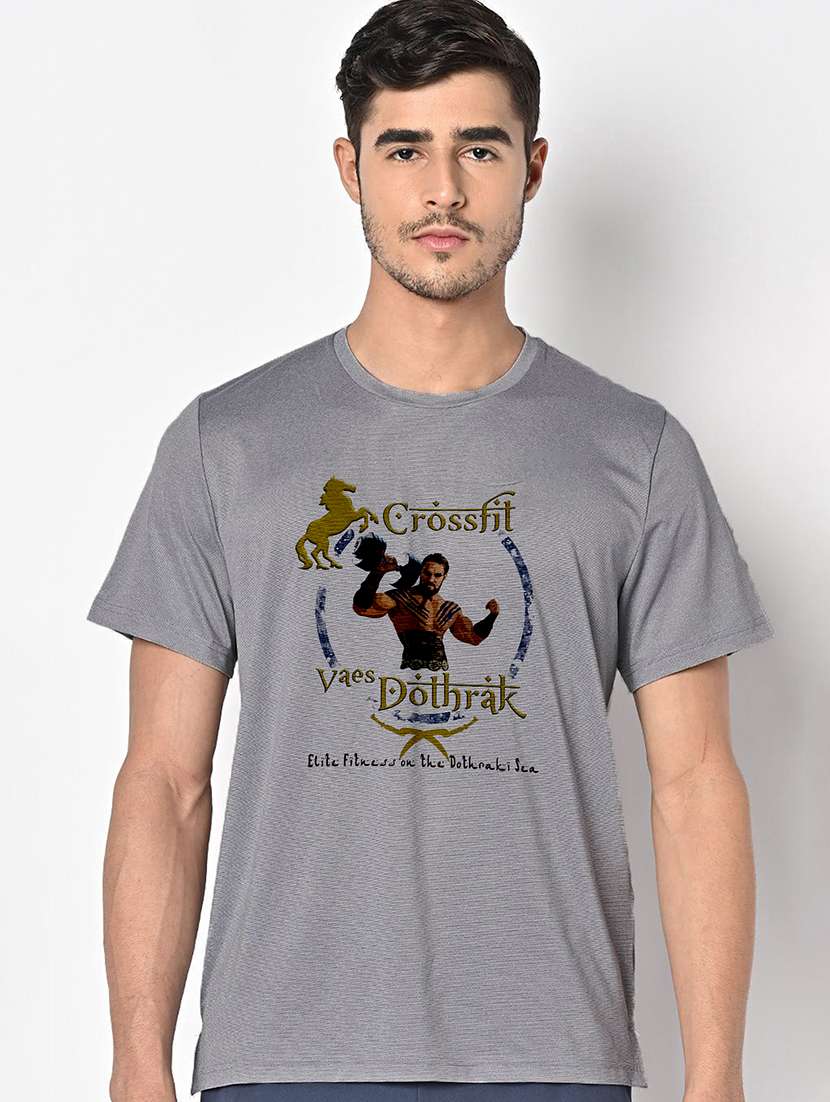 men grey round neck regular fit t-shirt