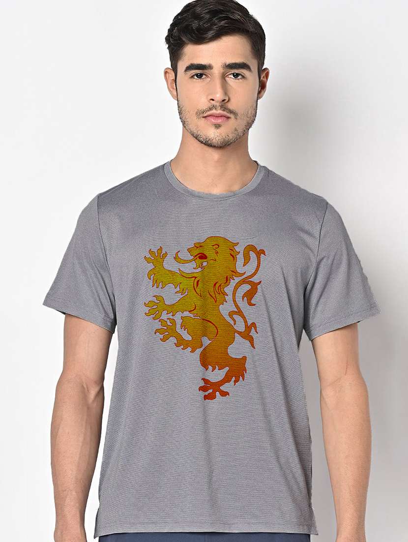 men grey round neck regular fit t-shirt