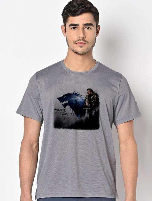 men grey round neck regular fit t-shirt - 21842365 -  Standard Image - 0